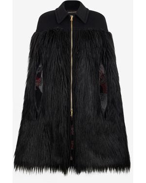 Roberto Cavalli Faux Fur Cape With Zip - Black