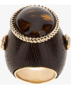 Roberto Cavalli Anillo Marrón Efecto Madera Con Cabujón - Negro