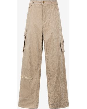 パンツ ROBERTO CAVALLI Women Straight Pants QWJ233 DAG3400504 BEIGE Pants With Jaguar Skin Print in Brown for Women | Roberto