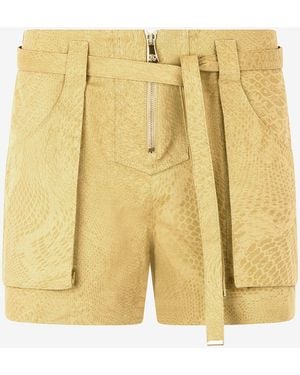 Roberto Cavalli Belted Shorts With Python Print - Yellow