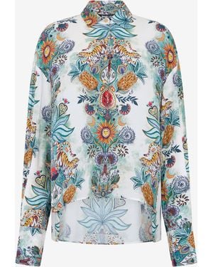 Roberto Cavalli Tropical Garden Print Shirt - Blue