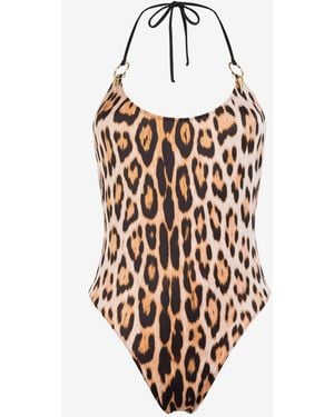 Roberto Cavalli Costume Con Stampa Jaguar - Bianco