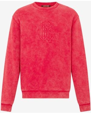 Roberto Cavalli Stone-Washed Sweatshirt With Monogram Rc - Red