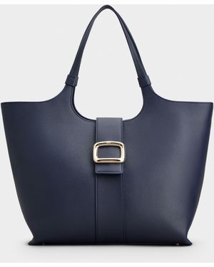 トートバッグ ROGER VIVIER GRAND VIVIER MEDIUM LEATHER TOTE BAG Vanity embellished leather tote bag in burgundy - Roger