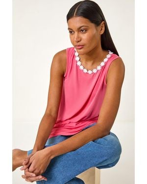 Roman Daisy Neck Trim Vest Top - Pink