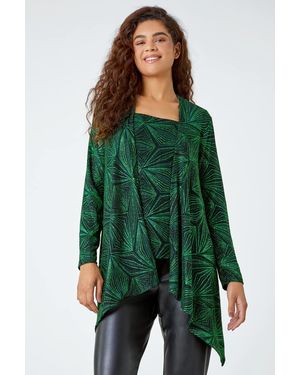 Roman Geometric Sparkle Embellished Kimono - Green