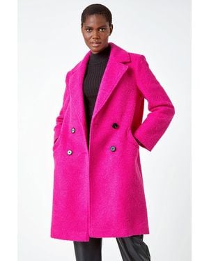 Roman Relaxed Double Breasted Boucle Coat - Pink