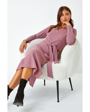 Roman Ribbed Midi Jumper Stretch Dress - Pink