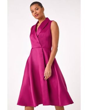Roman Satin Tuxedo Style Midi Dress - Pink