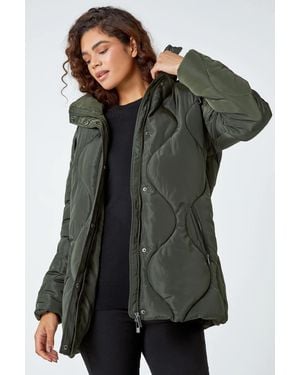 Roman Quilted Faux Fur Hooded Coat - Black