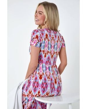 Roman Petite Aztec Print Stretch Pocket Midi Dress - White