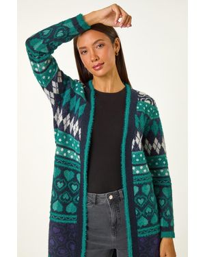 Roman Fairisle Heart Pattern Cardigan - Green