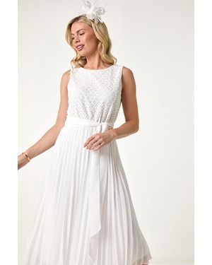 Roman Petite Lace Pleat Midi Dress - White