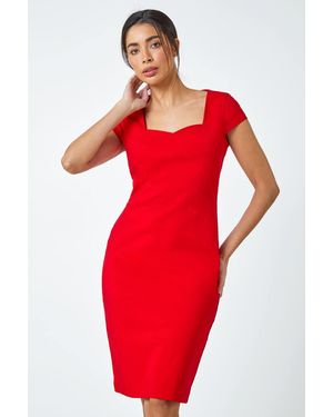 Roman Sweetheart Neck Fitted Stretch Dress - Red