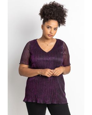Roman Curve Metallic Plisse Top - Purple