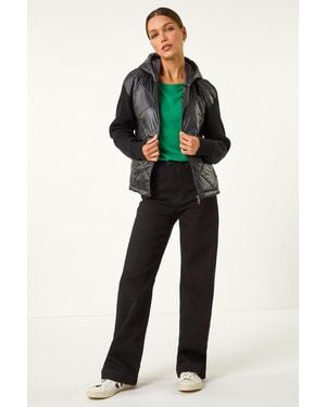 Roman Diamond Quilted Hooded Mix Jacket - Black