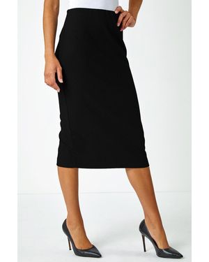 Roman Plain Textured Pencil Skirt - Black