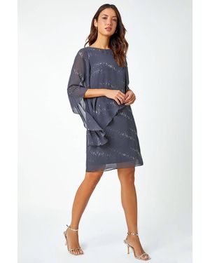 Roman Sequin Embellished Asymmetric Overlay Dress - Blue