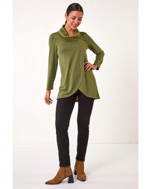 Roman Wrap Front Cowl Neck Top - Green