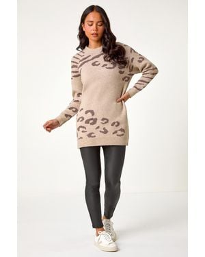 Roman Petite Animal Print Longline Stretch Jumper - Natural