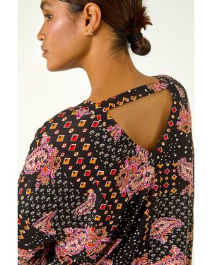 Roman Banded Paisley Stretch Top - Orange