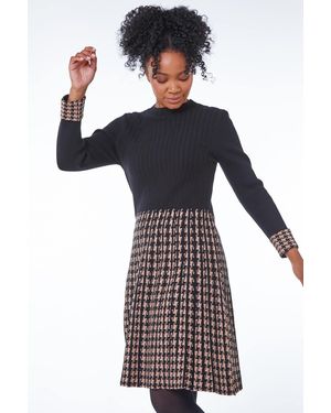 Roman Petite Contrast Knitted Skater Jumper Dress - Black