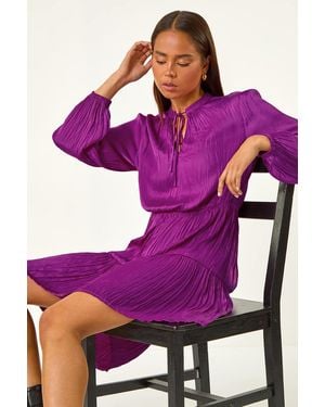 Roman Petite Crushed Pleat Tier Dress - Purple