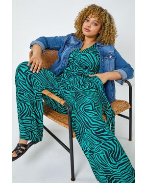 Roman Curve Animal Print Stretch Jumpsuit - Blue