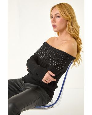 D.u.s.k Diamante Bardot Jumper - Black