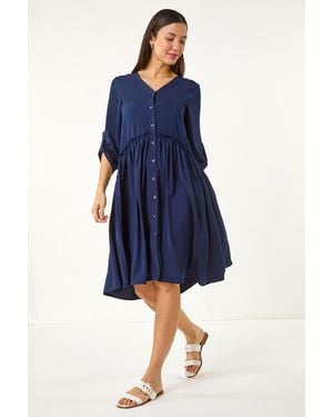 Roman Satin Drop Waist Smock Dress - Blue