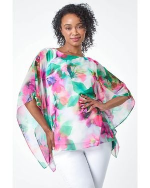 Roman Petite Floral Print Overlay Top - Pink