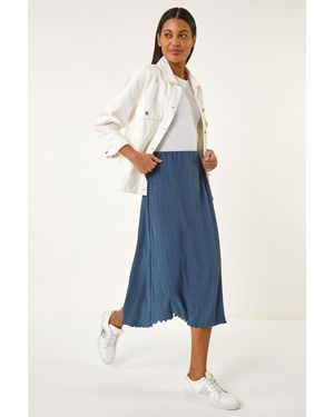 Roman Textured Fluted Hem Midi Skirt - Blue