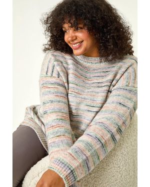 Roman Curve Broken Stripe Knit Jumper - Grey