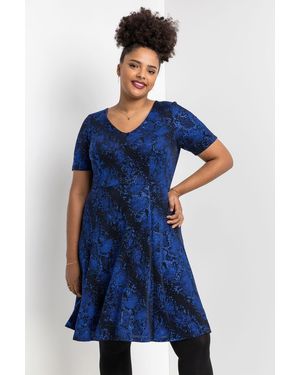 Roman Curve Glitter Snake Fit & Flare Dress - Blue