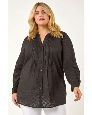 Roman Curve Shimmer Jacquard Blouse - Black