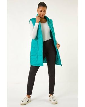Roman Quilted Zip Detail Longline Gilet - Blue