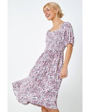 D.u.s.k Ditsy Spot Print Shirred Dress - Pink