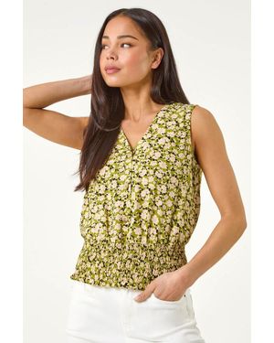 Roman Petite Ditsy Print Shirred Blouson Top - Yellow