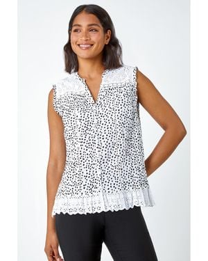 Roman Cotton Spot Broderie Crinkle V-Neck Blouse - White