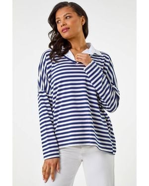 Roman Mock Shirt Stripe Top - Blue
