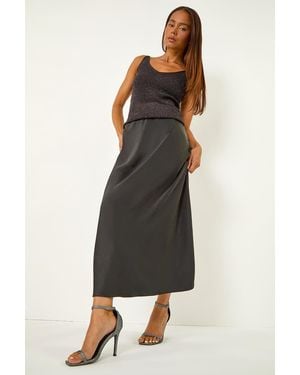 Roman Petite Satin Bias Cut Skirt - Black