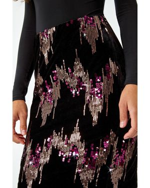 Roman Embellished Sequin Velvet Stretch Skirt - Multicolour
