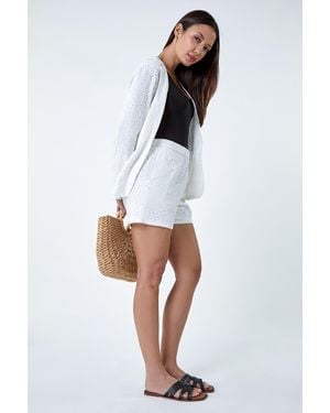 Roman Elastic Waist Cotton Broderie Shorts - White