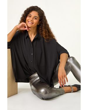 Roman Coated Elastic Waist Bengaline Stretch Trouser - Black