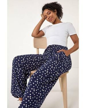 Roman Petite Spot Print Wide Leg Stretch Trouser - Blue
