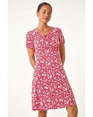 Roman Petite Ditsy Floral Tie Dress - Red