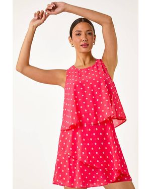 Roman Sleeveless Polka Dot Print Tiered Playsuit