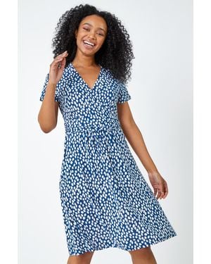 Roman Petite Spot Print Stretch Wrap Dress - Blue