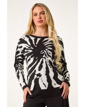 Roman Petite Abstract Print Knit Jumper - Black