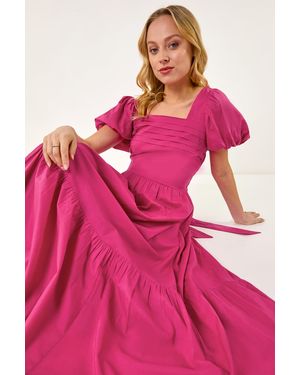 D.u.s.k Cotton Pleated Puff Midi Dress - Pink
